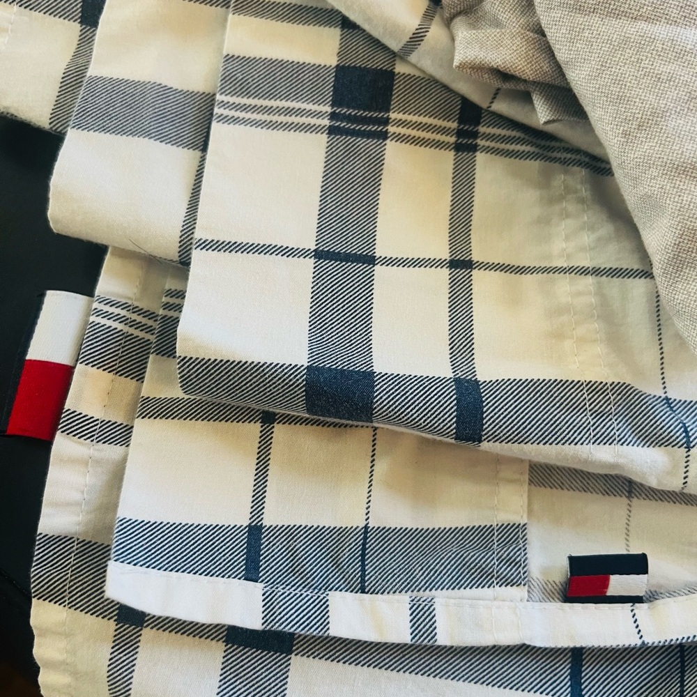 Tommy Hilfiger Blue and White Plaid Top Sheet and Two Standard Shams